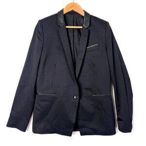 The Kooples Wool Leather Lapel Waistcoat Insert Blazer Jacket Womens US 6 Black